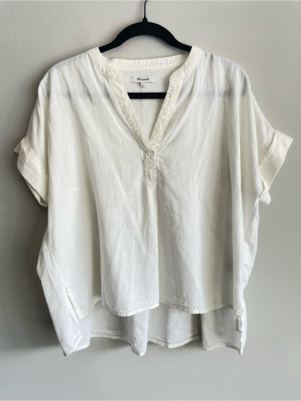 Madewell Cream Short Sleeve Split-Hem Tunic